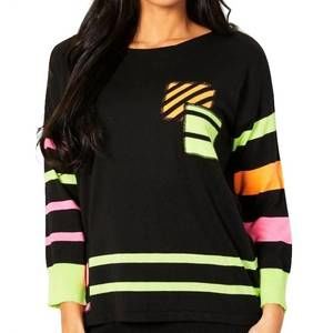NEW ANGEL stripe 3/4 sleeve top in black multi
